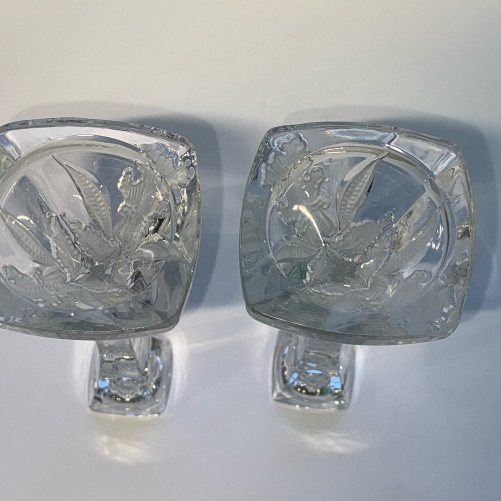 🇵🇱 Irena Poland 24% Lead Crystal 10" Candlestick Holder Pair - Etched Orchid - Picture 7 of 8